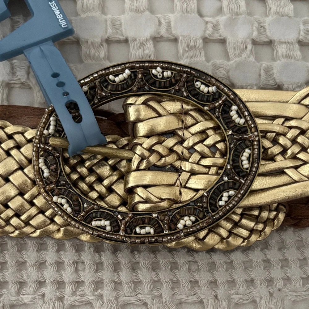 NWT Nine West Gold Tone Metallic Woven Belt with Decorative Buckle Size L/XL - Picture 4 of 16